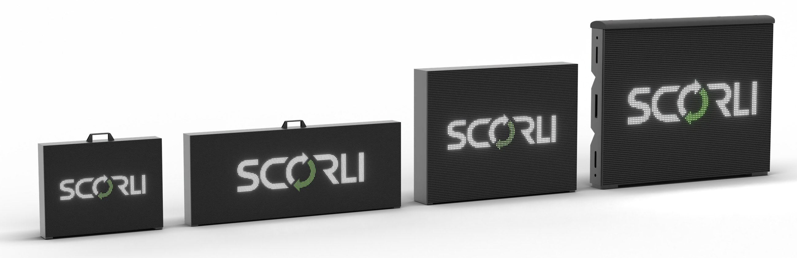 Four sizes of Scorli LED scoreboards